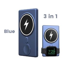 3 in 1 Fast Charging Magnet Power Bank Wireless Charger External Battery Mobile Phone Charging For Iphone|IWatch - Blue