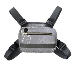 Chest Rig Bag Reflective Tactical with Multi Pockets for Night Running Cycling Walking Trekking Jogging Climbing  - gray