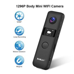 C18B MiNi WIFI Camera Pen Meeting Recorder Gadgets Portable Night Vision Body Worn Camera Audio Recorder DVR HD 1296P Nanny Cam built in 32GB - black