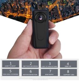 VF1 Mini Camera Motion Detection Sport DV Portable Police Camera Security Guard Camera 140 Degree Audio Video Recorder built in 32GB - black