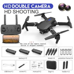 E88 RC Drone WIFI FPV With HD Dual Camera RC Foldable Mini Quadcopter Helicopter Height Hold Dron Gift Toys With 3 Battery - Dual Camera-Black