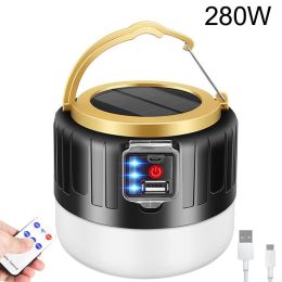 LED Solar Camping Light USB Rechargeable Bulb Outdoor Tent Lamp Portable Lantern Night Emergency Bulb Flashlight BBQ Hiking Tool -  Best 280w A