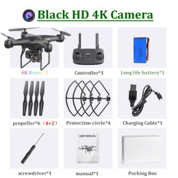 H12 RC Drone FPV Quadcopter UAV with ESC Camera 4K Profesional Wide-Angle Aerial Photography Long Life Remote Control Helicopter - 4K Camera Black
