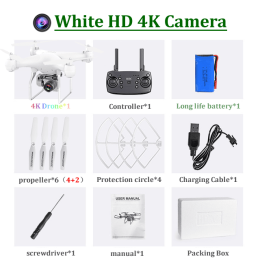 H12 RC Drone FPV Quadcopter UAV with ESC Camera 4K Profesional Wide-Angle Aerial Photography Long Life Remote Control Helicopter - 4K Camera White