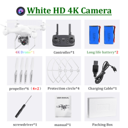 H12 RC Drone FPV Quadcopter UAV with ESC Camera 4K Profesional Wide-Angle Aerial Photography Long Life Remote Control Helicopter - 4K-2B Camera White