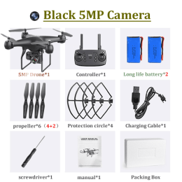 H12 RC Drone FPV Quadcopter UAV with ESC Camera 4K Profesional Wide-Angle Aerial Photography Long Life Remote Control Helicopter - 5MP-2B Camera Black