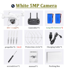 H12 RC Drone FPV Quadcopter UAV with ESC Camera 4K Profesional Wide-Angle Aerial Photography Long Life Remote Control Helicopter - 5MP-2B Camera White