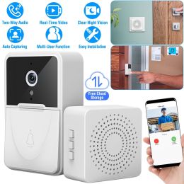 Smart Wireless Wi-Fi Video Doorbell Security Phone Door Bell Intercom Camera Door Bell Chime Two Way Audio Night Vision - White