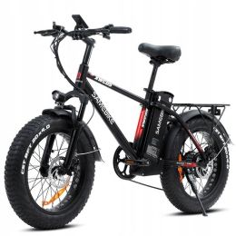 Electric Bicycle 750W 48V 13AH 150KG 90KM disc brake 20 inch fat tire electric mountain snow bike + saddle + fender E Bike - Black Red