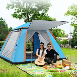 4-5 Person Camping Tent Outdoor Foldable Waterproof Tent with 2 Mosquito Nets Windows Carrying Bag for Hiking Climbing Adventure Fishing - Blue