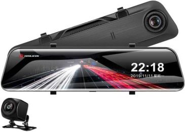2K QHD Mirror Dash Cam with 64G SD Card Waterproof Backup Rear View Mirror Camera Front and Rear Dual Driving Recorder for Car - Black