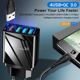 Illuminated 4USB Mobile Phone Charger 3A Charging Head - Black Box packaging - US plug