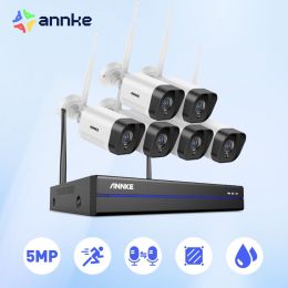 ANNKE 5MP WiFi CCTV System 10CH NVR 6PCS Security Camera System Two Way Audio Video Surveillance Kit Outdoor Wireless IP Cameras - 1T