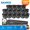 SANNCE 16CH 1080N DVR CCTV System 16pcs 1080P Dome Security Cameras IR IP66 Waterproof Outdoor Video Surveillance CCTV Kit - 16CH 8Pcs Camera - 1T