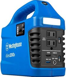 Westinghouse Portable Power Station and Solar Generator, Pure Sine Wave AC Outlet, Backup Lithium Battery, 194Wh, 300 Peak Watt - Default