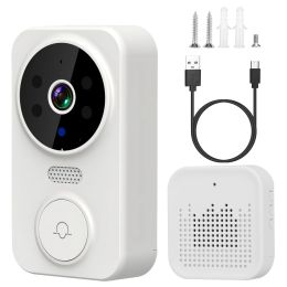 WiFi Security Doorbell Camera with Volume Adjustable Wireless Chime 1080P Camera Night Vision 2-Way Audio Free Cloud Storage - White