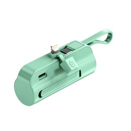 5000mAh Portable Phone Charger Built-in Type-C IOS Cable Dual Output Power Bank Compact Size Compatible with IOS Phone Samsung - Green