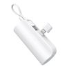 5000mAh Portable Phone Charger Built-in Type-C IOS Cable Dual Output Power Bank Compact Size Compatible with IOS Phone Samsung - White