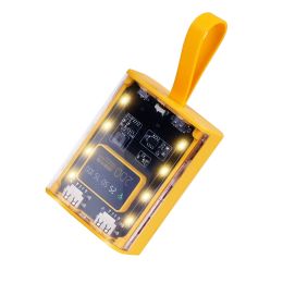 20000mAh Transparent Power Bank Portable Mini Phone Charger External Battery Pack with 3 Inbuilt Cables 4 Light Modes Digital Display Handle - Yellow