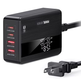 65W Fast Wall Charger 4 Port USB Charging Station PD3.0 QC3.0 Adapter Fit for iPhone 14 13 12 11 Samsung S22 S21 Switch MacBook iPad - Black