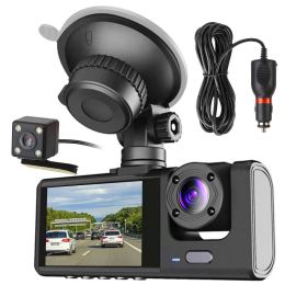 3 Channel Car DVR Dash Cam Video Recorder 1080P Front Inside Rear Camera G-Sensor Night Vision Parking Monitor Driving Vehicle Recorder - Black