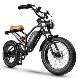 EUY S4 1000W 48V 25AH electric bike 20 inch fat tire bicycle beach cruise e-bike all terrain off-road ebike for Adults - Black