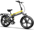 Auloor 20H1F 750W Foldable Electric Bike for Adults with 20'x4'Fat Tire; E Bikes MTB with LG 48V 12.8Ah Battery Shimano 7-Speed Ebike - Yellow&Grey