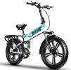 Auloor 20H1F 750W Foldable Electric Bike for Adults with 20'x4'Fat Tire; E Bikes MTB with LG 48V 12.8Ah Battery Shimano 7-Speed Ebike - Blue&White