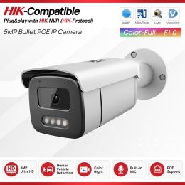 Hikvision Compatible 5/8MP Colorvu IP Camera Built-in Mic Human Vehicle Detection Surveillance Camera Hikvision Protocol - 5MP Full Color - 3.6mm