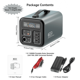 FF Flashfish 230V Portable Power Station 1100Wh Solar Generator 1200W AC Outlets Backup Battery Pack Camping CPAP Outdoor RV SOS - 230V Universal