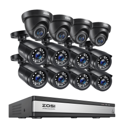 ZOSI 16CH 2MP Video Surveillance System H.265+ 16Channel HD-TVI CCTV DVR with 1080P Outdoor Indoor Night Vision Security Cameras - 12 Black Cams - 2T