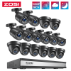 ZOSI 16CH 2MP Video Surveillance System H.265+ 16Channel HD-TVI CCTV DVR with 1080P Outdoor Indoor Night Vision Security Cameras - 8 Black Cams - 2T