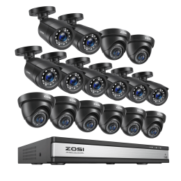 ZOSI 16CH 2MP Video Surveillance System H.265+ 16Channel HD-TVI CCTV DVR with 1080P Outdoor Indoor Night Vision Security Cameras - 16 Black Cams - 4T