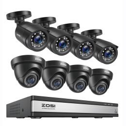 ZOSI 16CH 2MP Video Surveillance System H.265+ 16Channel HD-TVI CCTV DVR with 1080P Outdoor Indoor Night Vision Security Cameras - 8 Black Cams - 4T