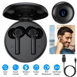 5.0 TWS Wireless Earbuds Touch Control Headphone in-Ear Earphone Headset - Black