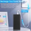 20000mAh Power Bank Portable External Battery Pack Phone Charger with Dual USB Output Ports Type C Micro USB Input - Black