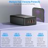 65W Fast Wall Charger 4 Port USB Charging Station PD3.0 QC3.0 Adapter Fit for iPhone 14 13 12 11 Samsung S22 S21 Switch MacBook iPad - Black