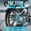 Auloor 20H1F 750W Foldable Electric Bike for Adults with 20'x4'Fat Tire; E Bikes MTB with LG 48V 12.8Ah Battery Shimano 7-Speed Ebike - Blue&White