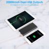 20000mAh Power Bank Portable External Battery Pack Phone Charger with Dual USB Output Ports Type C Micro USB Input - Black