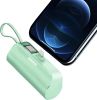 5000mAh Portable Phone Charger Built-in Type-C IOS Cable Dual Output Power Bank Compact Size Compatible with IOS Phone Samsung - Green