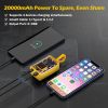 20000mAh Transparent Power Bank Portable Mini Phone Charger External Battery Pack with 3 Inbuilt Cables 4 Light Modes Digital Display Handle - Yellow